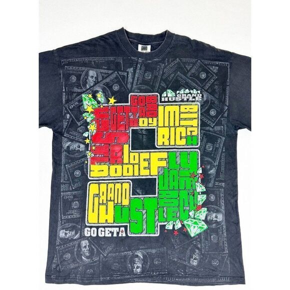 Vintage Y2K Hip Hop T-Shirt Black 2XL Hustle I'm Rich Go Getta Bad Boy - Picture 1 of 8
